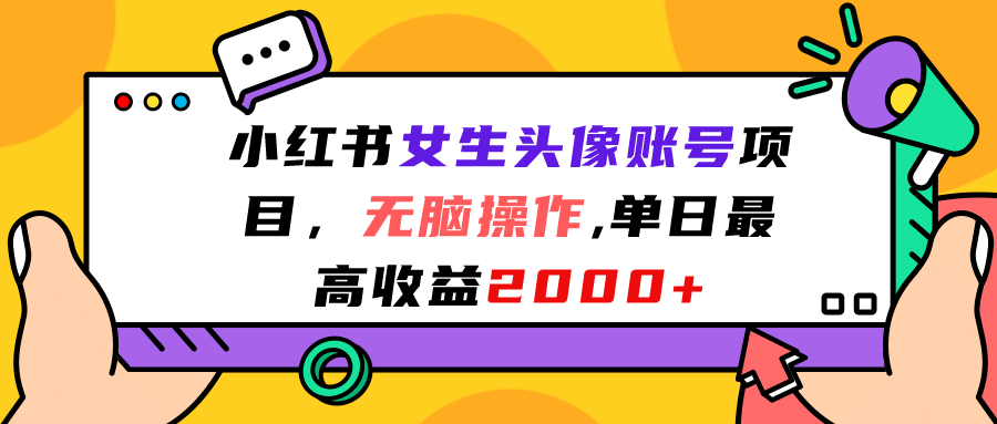 小红书女生头像账号项目，无脑操作，单日最高收益2000-紫爵资源库