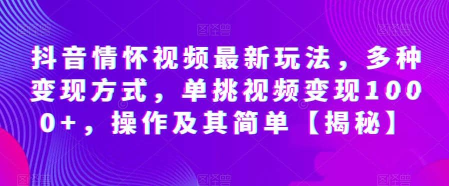 抖音情怀视频最新玩法，多种变现方式，单挑视频变现1000 ，操作及其简单【揭秘】-紫爵资源库