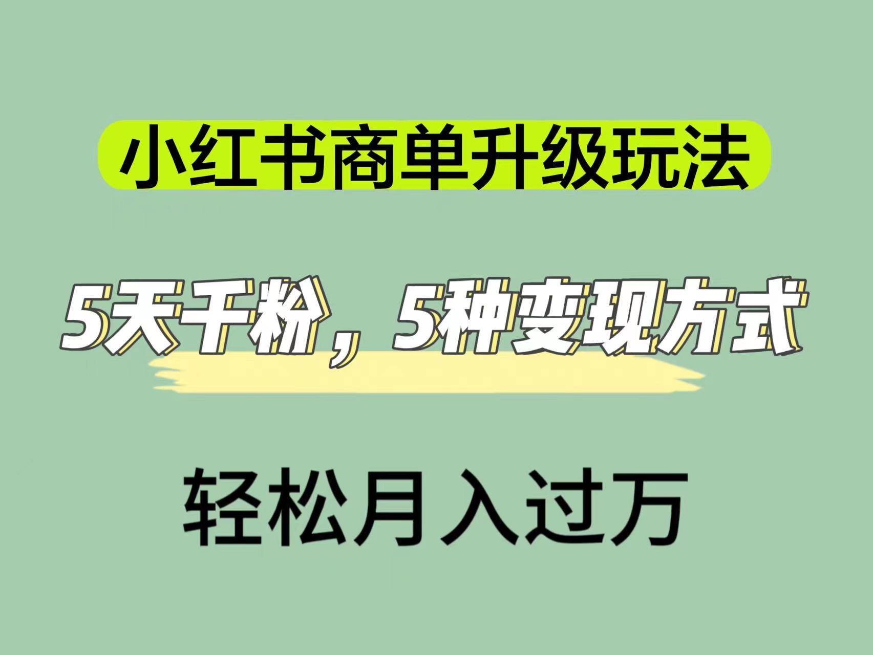 小红书商单升级玩法，5天千粉，5种变现渠道，轻松月入1万-紫爵资源库