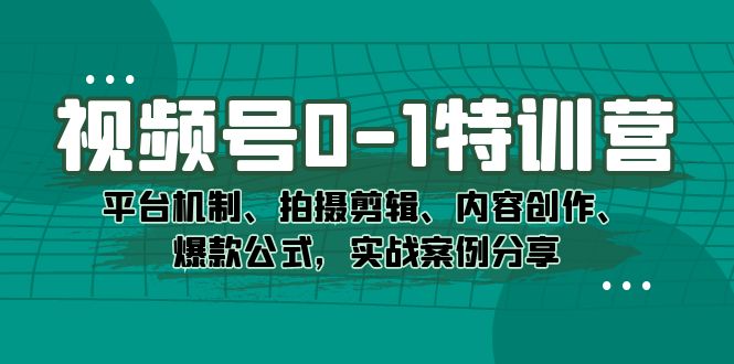 视频号0-1特训营：平台机制、拍摄剪辑、内容创作、爆款公式，实战案例分享-紫爵资源库