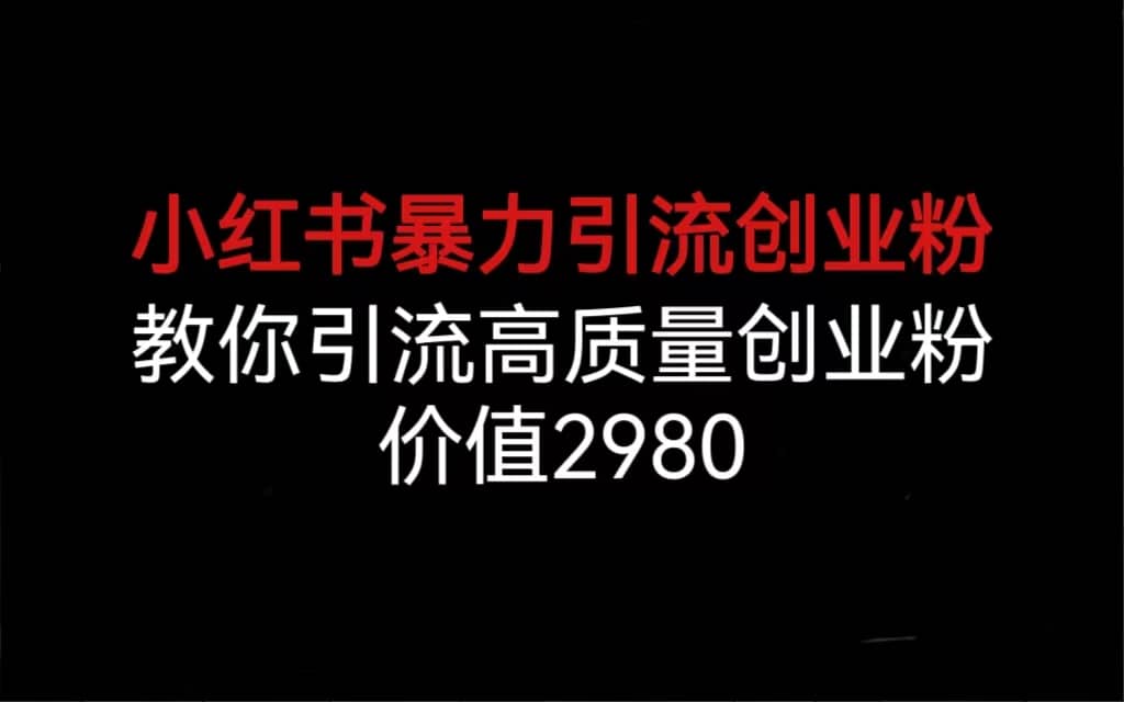 小红书暴力引流创业粉，教你引流高质量创业粉，价值2980-紫爵资源库