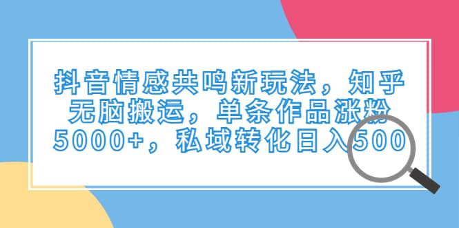 抖音情感共鸣新玩法，知乎无脑搬运，单条作品涨粉5000 ，私域转化日入500-紫爵资源库