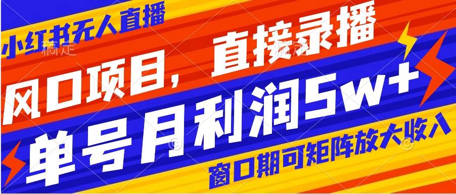 风口项目，小红书无人直播带货，直接录播，可矩阵，月入5w-紫爵资源库