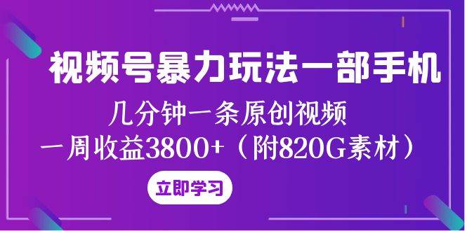 视频号暴力玩法一部手机 几分钟一条原创视频 一周收益3800 （附820G素材）-紫爵资源库