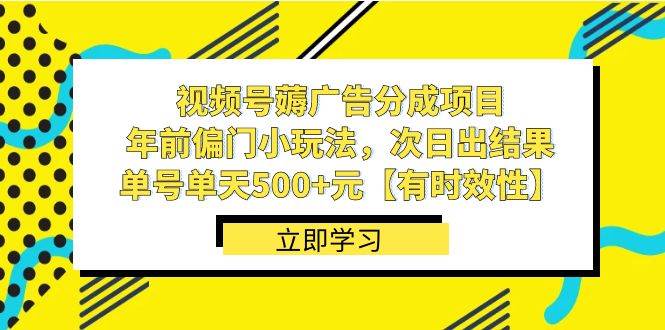 视频号薅广告分成项目，年前偏门小玩法，次日出结果，单号单天500 元【有时效性】-紫爵资源库