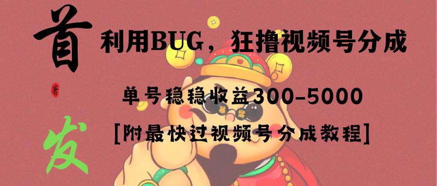 全网独家首发，视频号BUG，超短期项目，单号每日净收益300-5000！-紫爵资源库