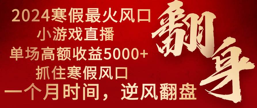 2024年最火寒假风口项目 小游戏直播 单场收益5000 抓住风口 一个月直接提车-紫爵资源库