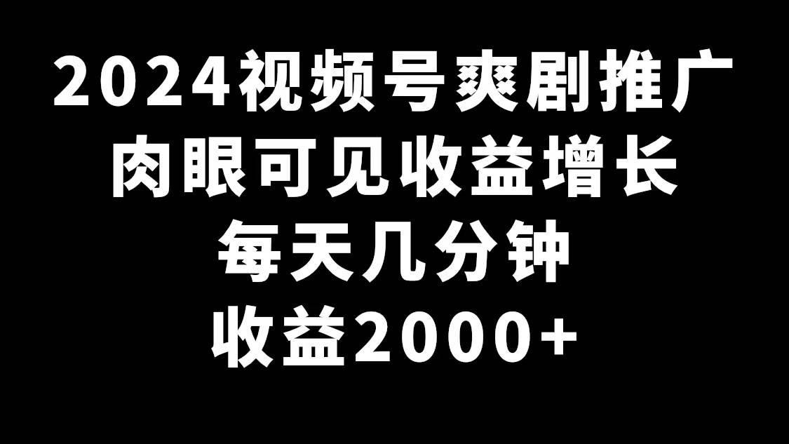 2024视频号爽剧推广，肉眼可见的收益增长，每天几分钟收益2000+-紫爵资源库