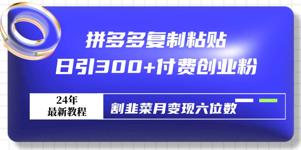 拼多多复制粘贴日引300+付费创业粉，割韭菜月变现六位数最新教程！-紫爵资源库