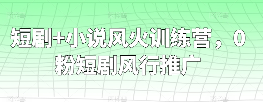 短剧+小说风火训练营，0粉短剧风行推广-紫爵资源库