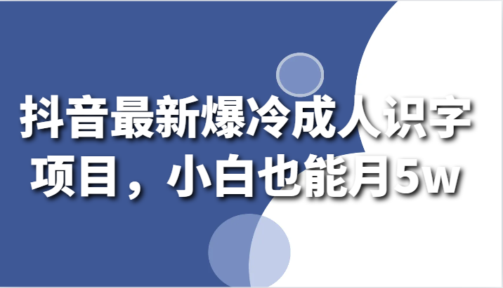 抖音最新爆冷成人识字项目，小白也能月5w-紫爵资源库