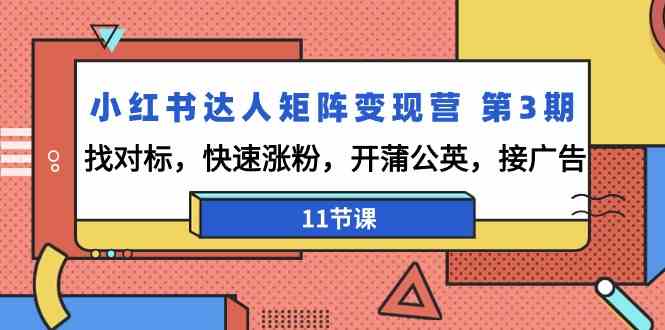 小红书达人矩阵变现营第3期，找对标，快速涨粉，开蒲公英，接广告（11节课）-紫爵资源库