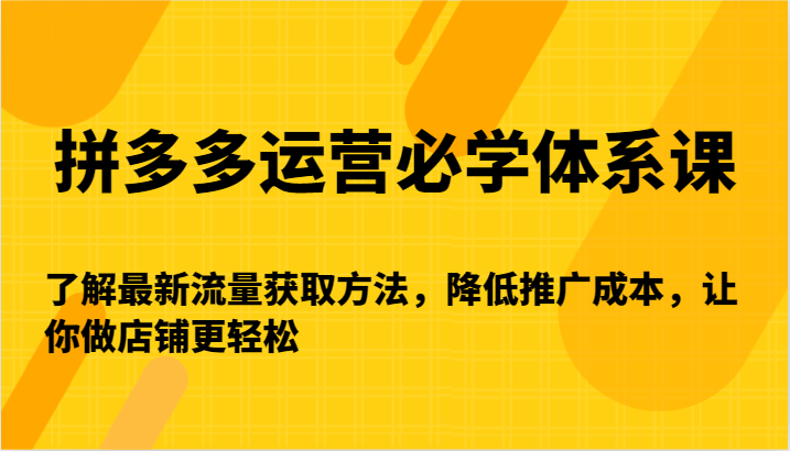 拼多多运营必学体系课-了解最新流量获取方法，降低推广成本，让你做店铺更轻松-紫爵资源库