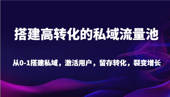 搭建高转化的私域流量池 从0-1搭建私域，激活用户，留存转化，裂变增长（20节课）-紫爵资源库