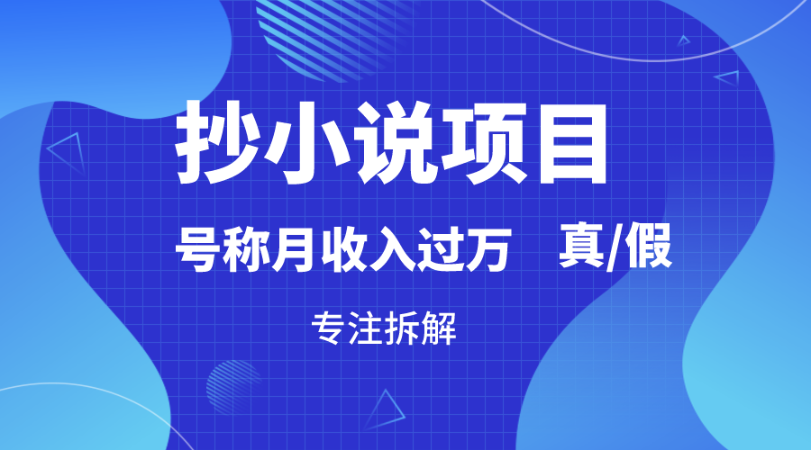 抄小说项目，号称月入过万，到底是否真实，能不能做，详细拆解-紫爵资源库