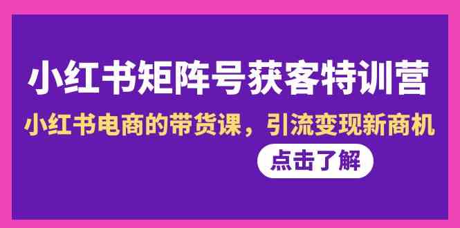 小红书矩阵号获客特训营-第10期，小红书电商的带货课，引流变现新商机-紫爵资源库