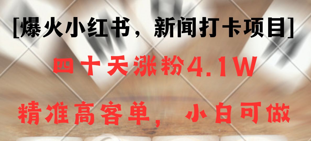 新闻打卡项目，小红书40天涨粉4.1w，高客单精准粉，变现能力超强-紫爵资源库