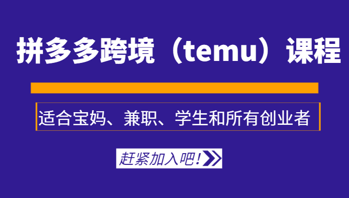 拼多多跨境（temu）课程，适合宝妈、兼职、学生和所有创业者-紫爵资源库