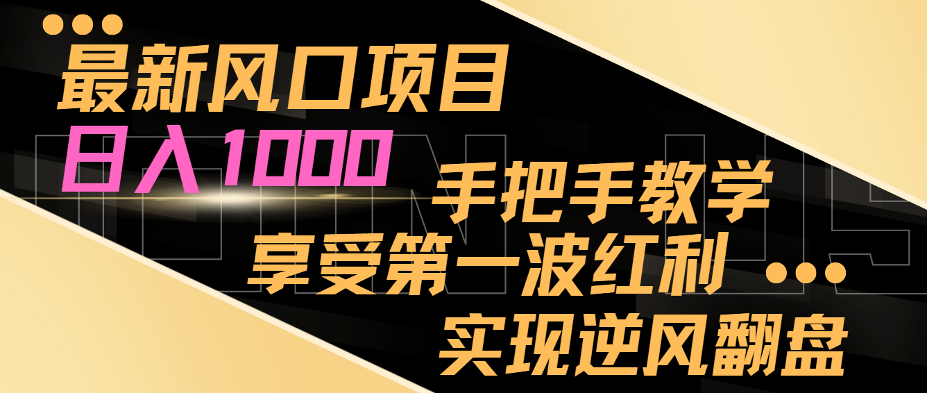 最新风口项目，日入1000，手把手教学，享受第一波红利，实现逆风翻盘-紫爵资源库