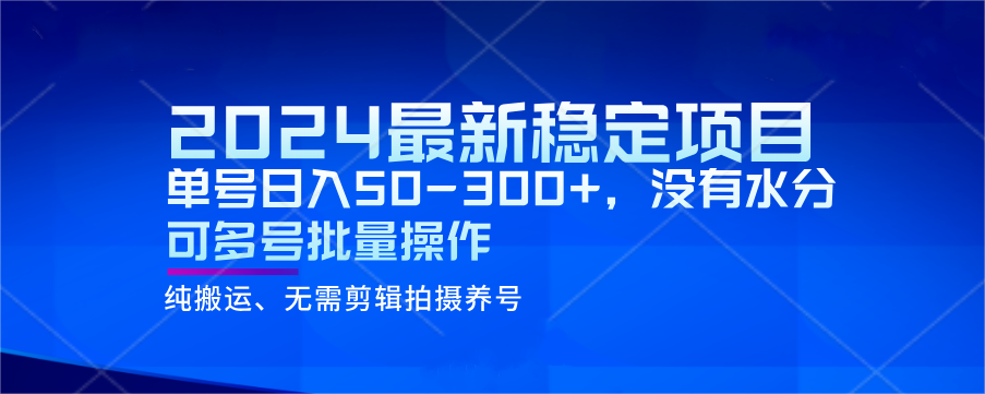 2024最新稳定风口项目，单号日入50-300+，没有水分 可多号批量操作-紫爵资源库