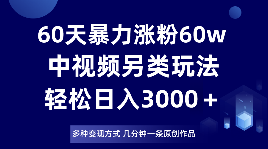 60天暴力涨粉60W，中视频另类玩法，日入3000＋，几分钟一条原创作品多种变现方式-紫爵资源库