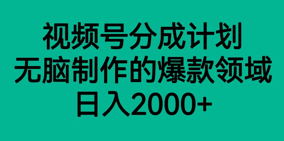 视频号分成计划，轻松无脑制作的爆款领域，日入2000+-紫爵资源库