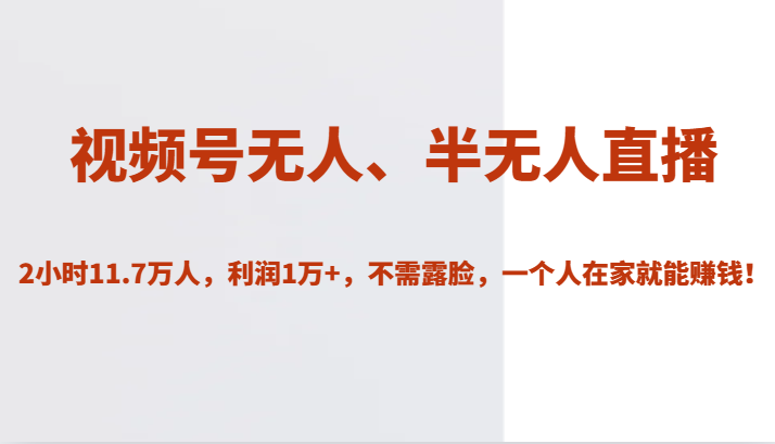 视频号无人、半无人直播2小时11.7万人，利润1万+，不需露脸，一个人在家就能赚钱！-紫爵资源库