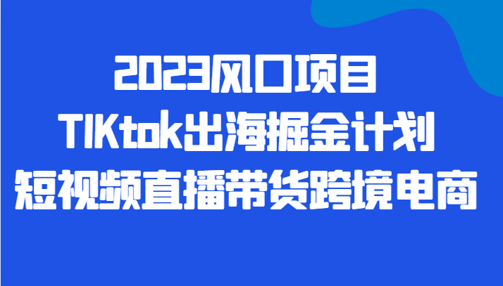 2023风口项目TIKtok出海掘金计划短视频直播带货跨境电商-紫爵资源库