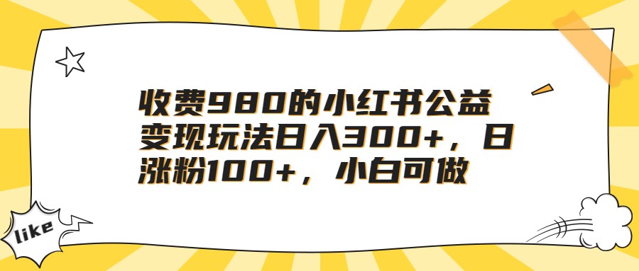 收费980的小红书公益变现玩法日入300+，日涨粉100+，小白可做-紫爵资源库