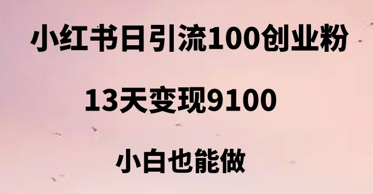 小红书日引流100+创业粉，13天变现9100，创业首选引流平台-紫爵资源库