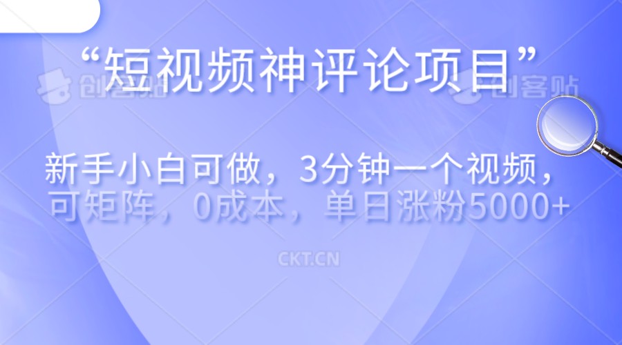 短视频神评论，一天收益500+，新手小白也可操作，长期项目，纯利润-紫爵资源库