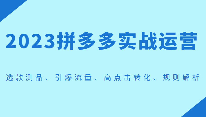 2023拼多多实战运营，选款测品、引爆流量、高点击转化、规则解析-紫爵资源库