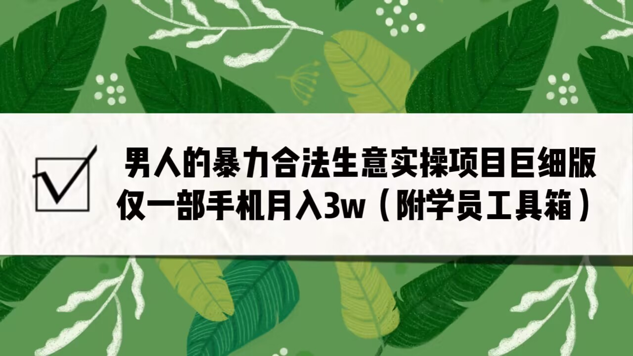 男人的暴力合法生意实操项目巨细版：仅一部手机月入3w（附赠学员工具箱）-紫爵资源库