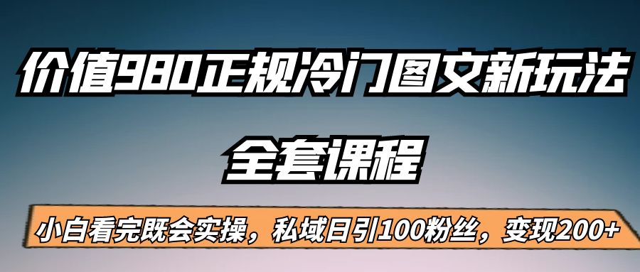 外面卖980的正规冷门图文新玩法，私域日引100粉丝，变现200+-紫爵资源库