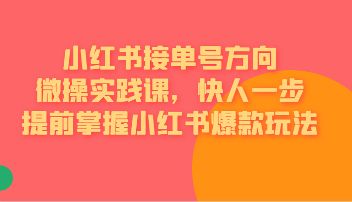 [小红书]小红书接单号方向微操实践课，快人一步提前掌握小红书爆款玩法-紫爵资源库