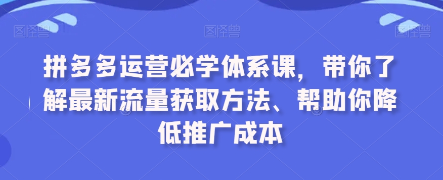 拼多多运营必学体系课，带你了解最新流量获取方法、帮助你降低推广成本-紫爵资源库