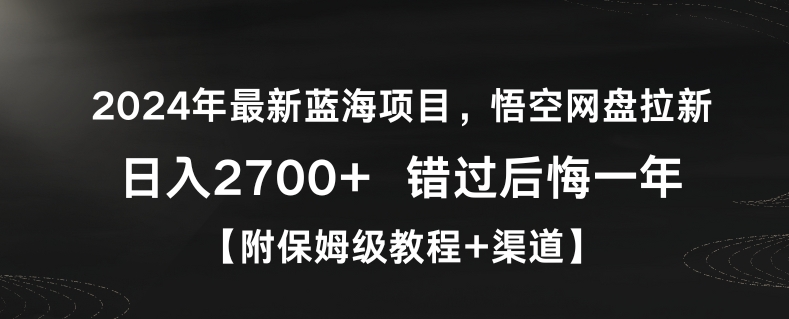 2024年最新蓝海项目，悟空网盘拉新，日入2700+错过后悔一年【附保姆级教程+渠道】-紫爵资源库