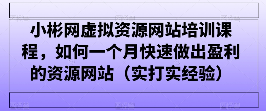 小彬网虚拟资源网站培训课程，如何一个月快速做出盈利的资源网站（实打实经验）-紫爵资源库