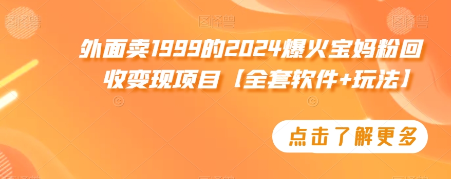 外面卖1999的2024爆火宝妈粉回收变现项目【全套软件+玩法】-紫爵资源库