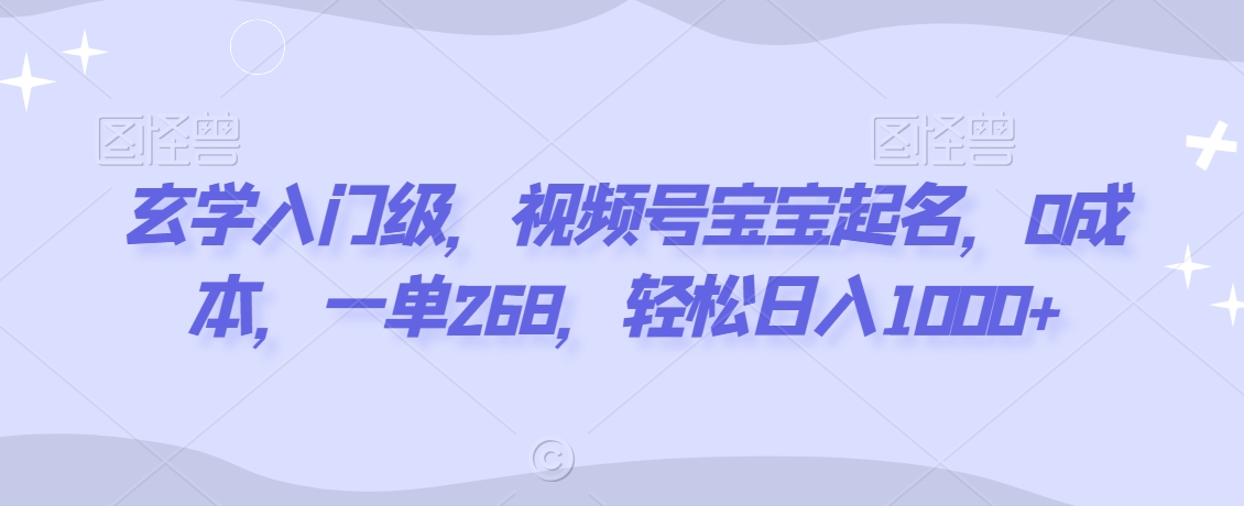 玄学入门级，视频号宝宝起名，0成本，一单268，轻松日入1000+-紫爵资源库