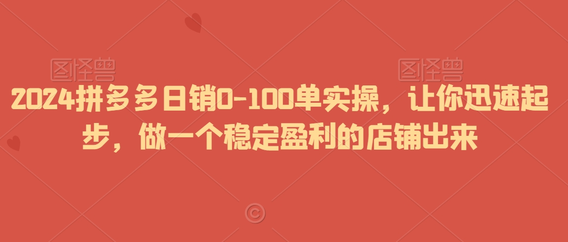 2024拼多多日销0-100单实操，让你迅速起步，做一个稳定盈利的店铺出来-紫爵资源库