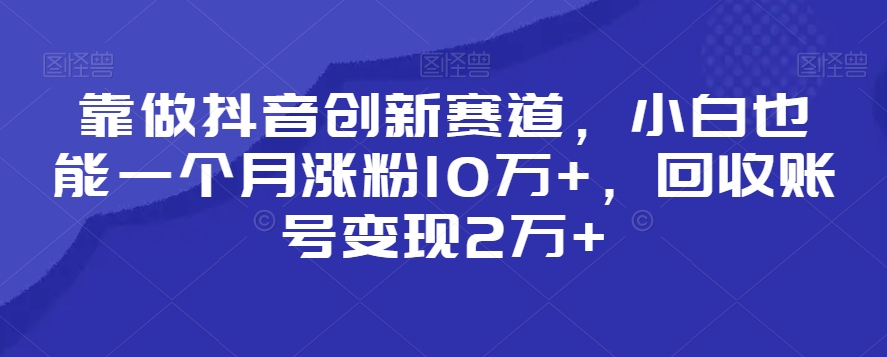 靠做抖音创新赛道，小白也能一个月涨粉10万+，回收账号变现2万+-紫爵资源库