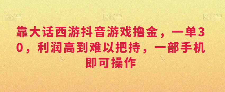 靠大话西游抖音游戏撸金，一单30，利润高到难以把持，一部手机即可操作，日入3000+-紫爵资源库