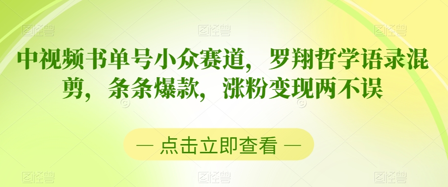 中视频书单号小众赛道，罗翔哲学语录混剪，条条爆款，涨粉变现两不误-紫爵资源库