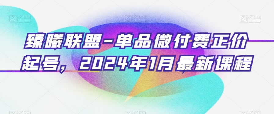 臻曦联盟-单品微付费正价起号，2024年1月最新课程-紫爵资源库