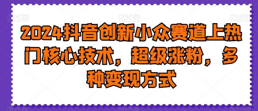 2024抖音创新小众赛道上热门核心技术，超级涨粉，多种变现方式-紫爵资源库