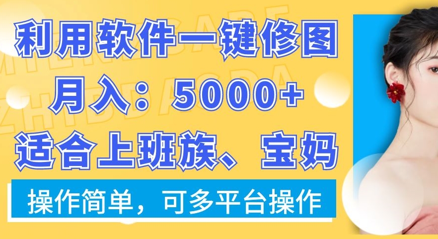 利用软件一键修图月入5000+，适合上班族、宝妈，操作简单，可多平台操作-紫爵资源库