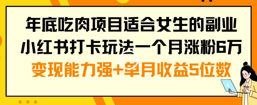 年底吃肉项目适合女生的副业小红书打卡玩法一个月涨粉6万+变现能力强+单月收益5位数-紫爵资源库