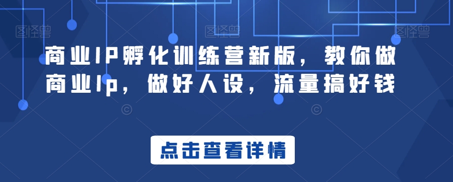 商业IP孵化训练营新版，教你做商业Ip，做好人设，流量搞好钱-紫爵资源库