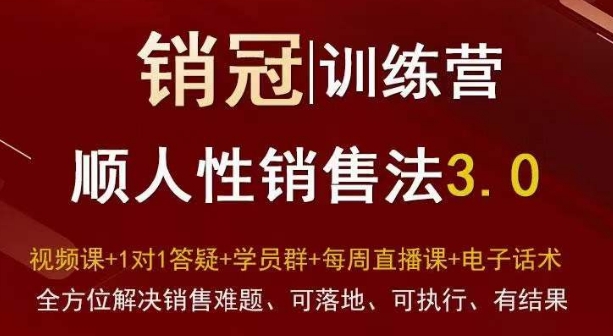 爆款！销冠训练营3.0之顺人性销售法，全方位解决销售难题、可落地、可执行、有结果-紫爵资源库